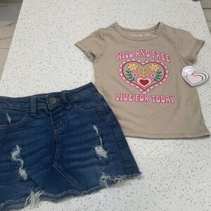 Girls Justice denim skirt and tee shirt outfit size 7